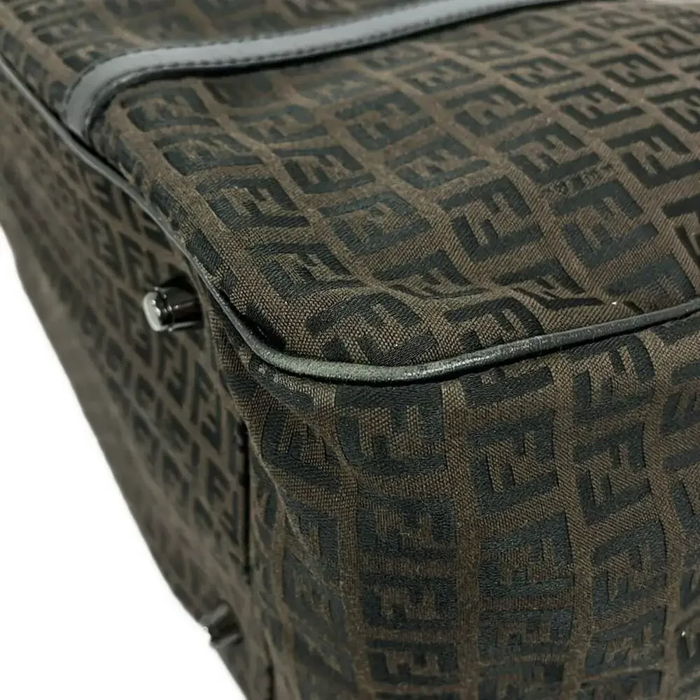 Fendi Zucchino Boston Bag 7VS002 Dark Brown Black Jacquard Leather